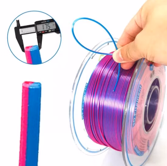 Marktbeliebte 3D-Drucker 듀얼 컬러 반짝이는 빨강-파랑 실크 PLA 필라멘트 어린이 3D Irawing 펜 필라멘트 3D 인쇄 재료 1.75mm 2.85mm 1000g