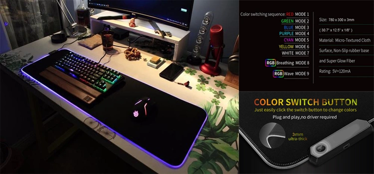 Custom Extended Large Mousepad RGB LED Glowing Keyboard Mat Natural Rubber Gaming Mouse Pad Gamer Computer Accessories